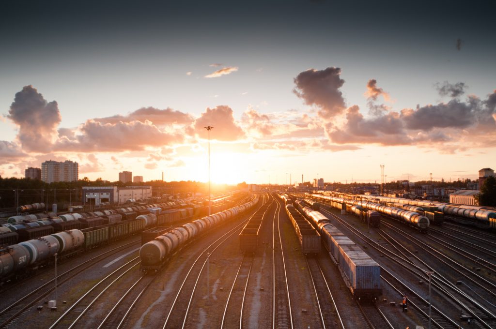 Overhead photo of a train yard