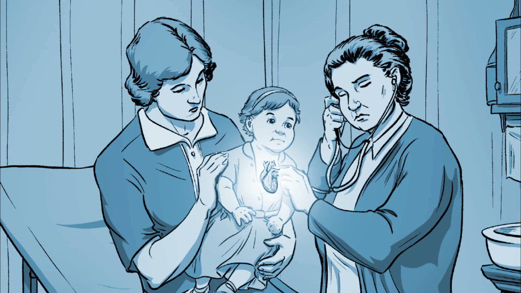 drawing doctor checking baby's heart