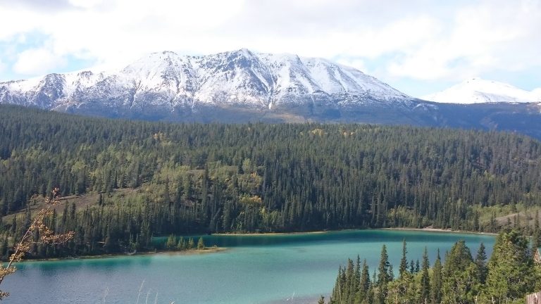 lake and trees with mountains in background